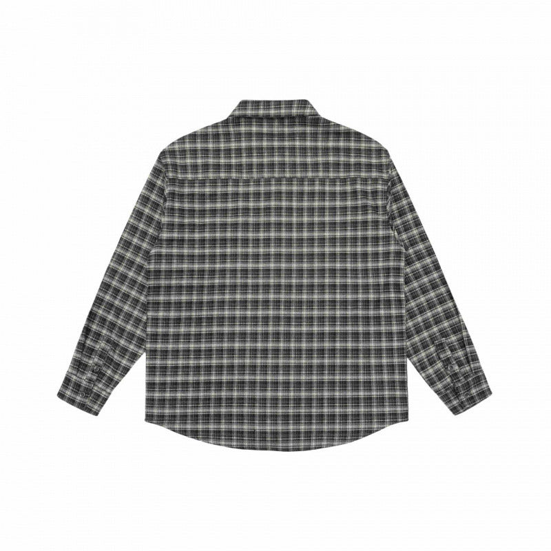 Men's Loose-Fitting Checked Flannel Shirt with Patch Chest Pocket and Rounded Hem Chichicherry