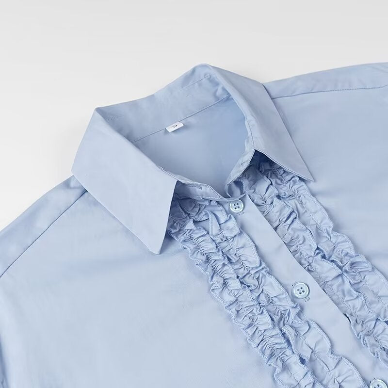 Women's Ruffled Blouse with Kent Collar and Loose Fit Chichicherry