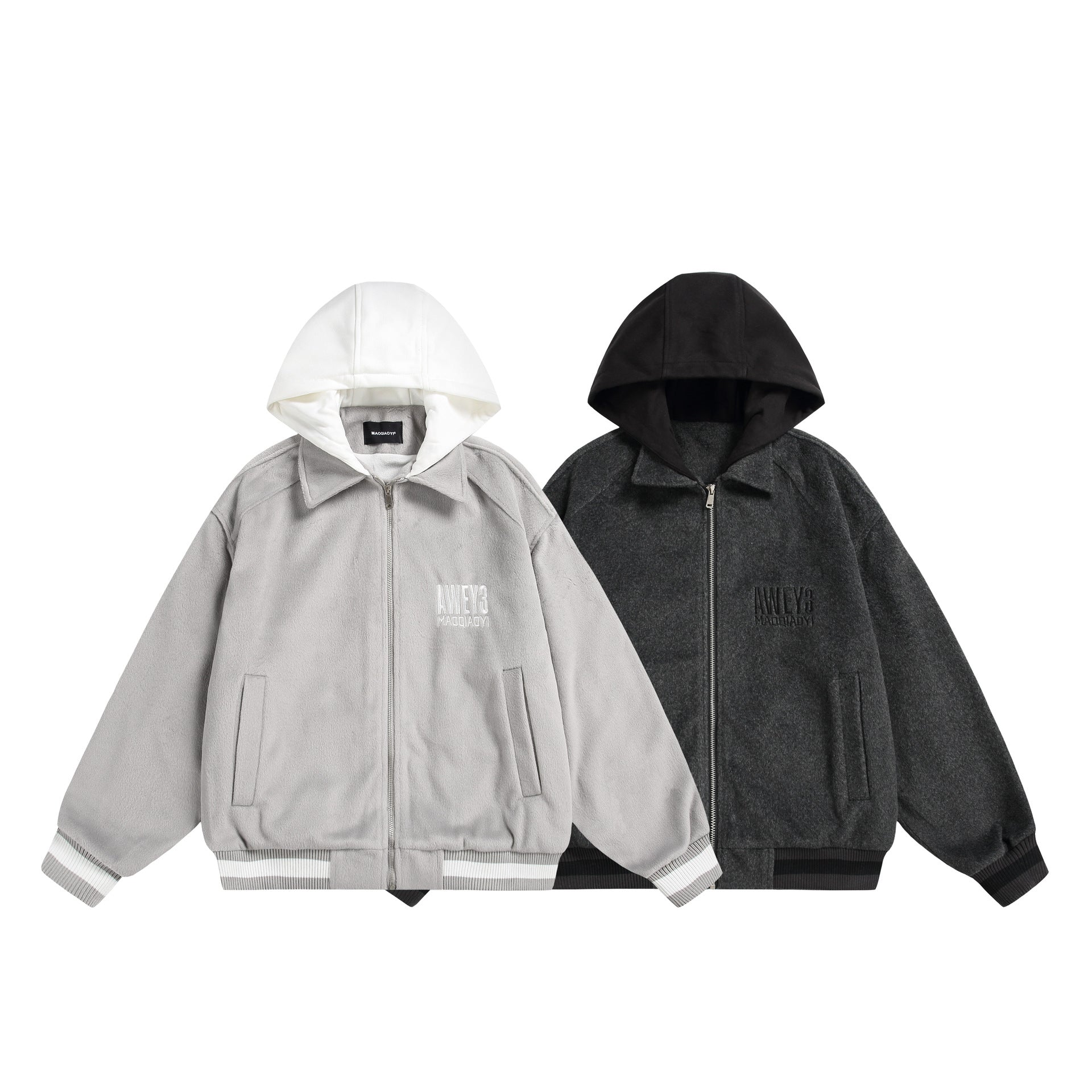Unisex Oversize Fleece-Bomber Jacket with Contrast Hood Chichicherry