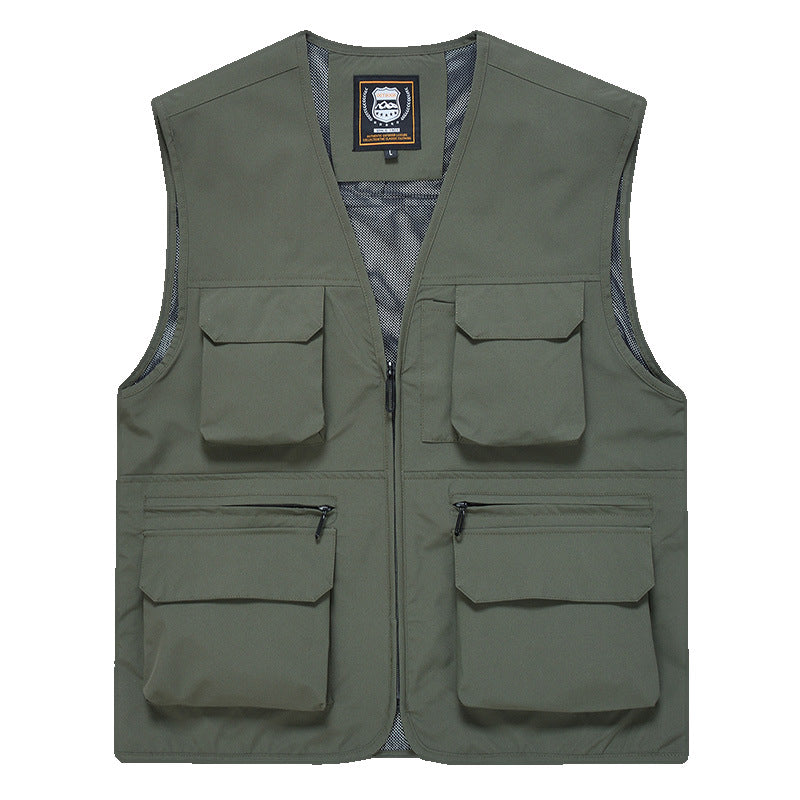 Men's multi-pocket utility vest with full-length zipper, breathable mesh lining, and large capacity flap and zipper pockets Chichicherry