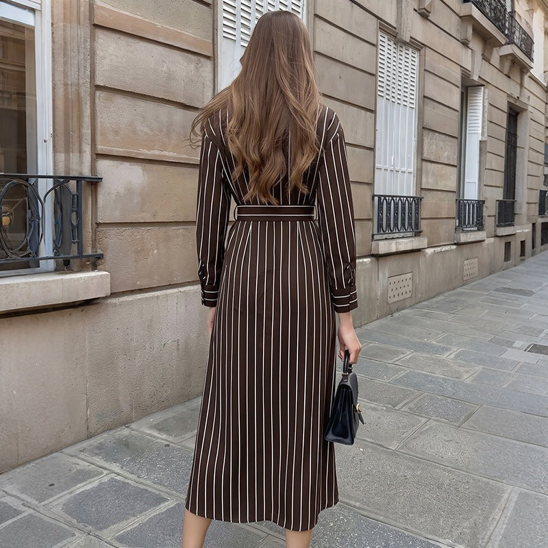 Women's Shirt Dress with Waist Belt and Vertical Pinstripe Chichicherry