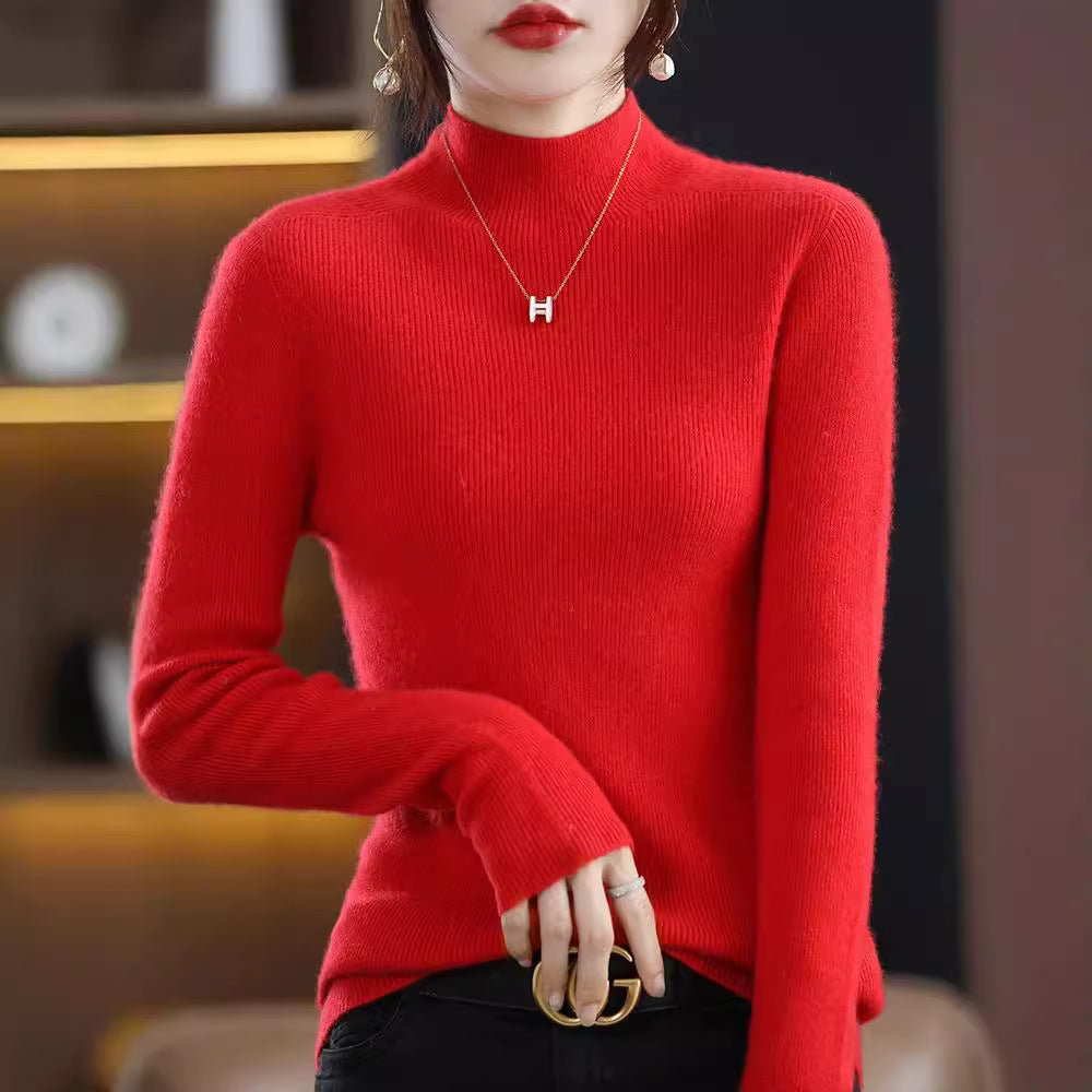 Women Narrow Short Roll Neck Sweater in Cozy Cashmere Look with Fine Rib Structure Chichicherry