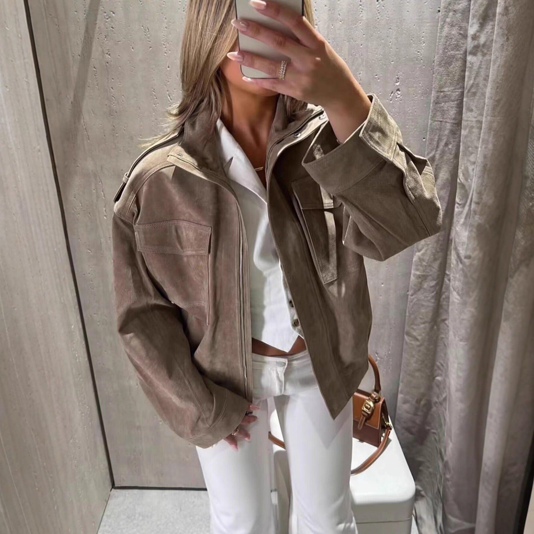 Women's field jacket with stand-up collar, shoulder flaps and elastic hem Chichicherry