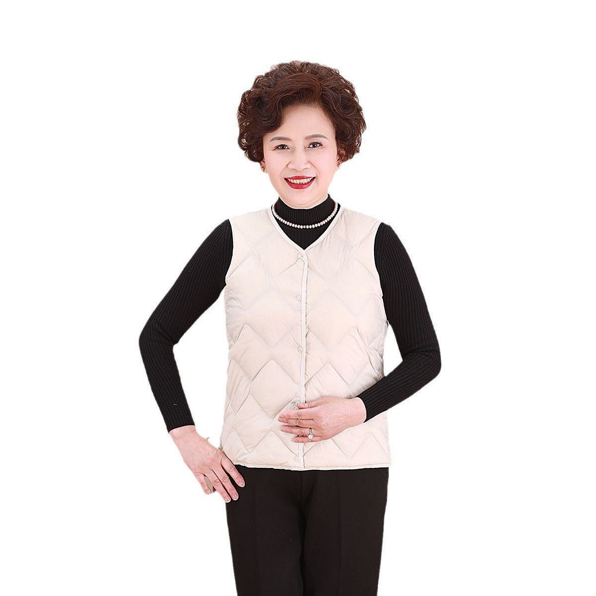 Women Lightweight Quilted Sleeveless Thermal Vest with Round Neck Chichicherry