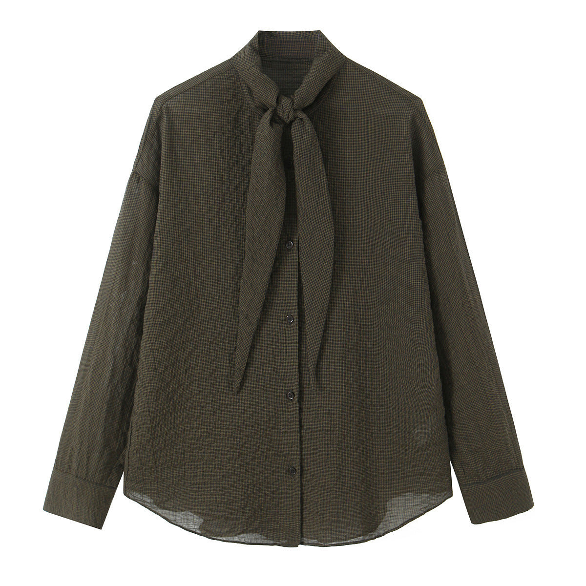 Women's Oversize Blouse with Bow Collar and Fine Vichy Check Chichicherry