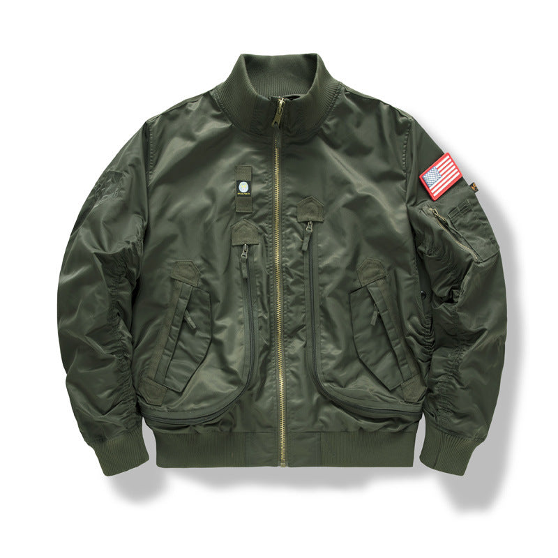 Men's pilot bomber jacket in utility style with vertical zip pockets and ribbed cuffs Chichicherry