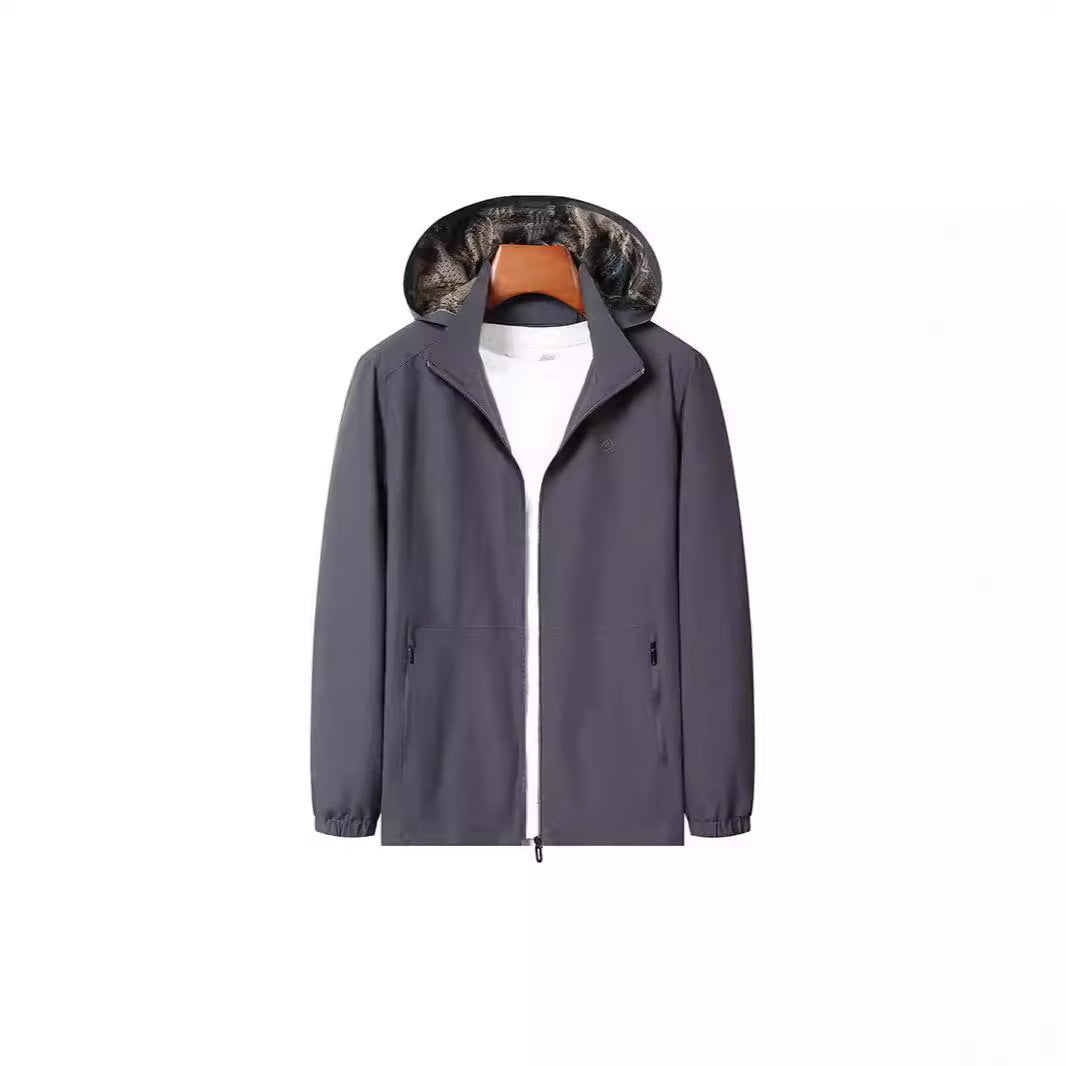 Men's Lightweight Hooded Shell Jacket with Water-Repellent Microfiber and Concealed Zipper Pockets Chichicherry