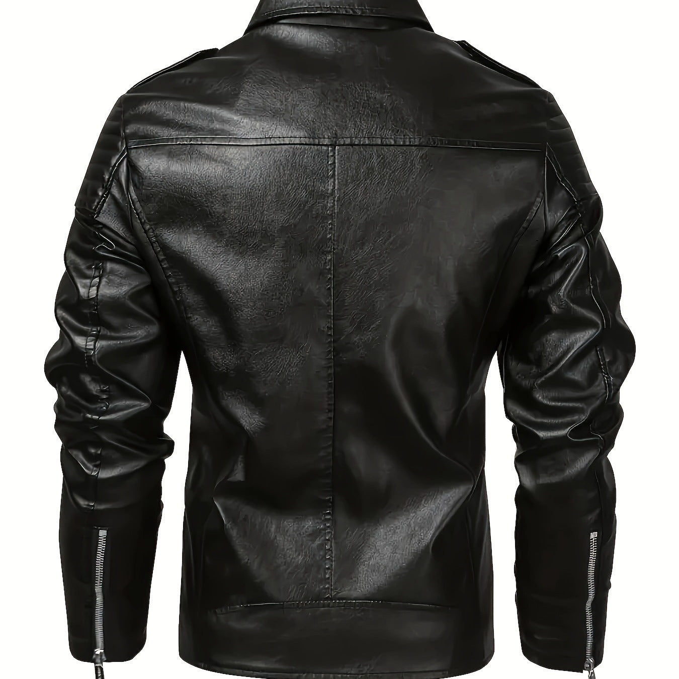 Men's Asymmetrical Biker Jacket made of Faux Leather with Quilted Shoulder Padding and Utility Pockets Chichicherry