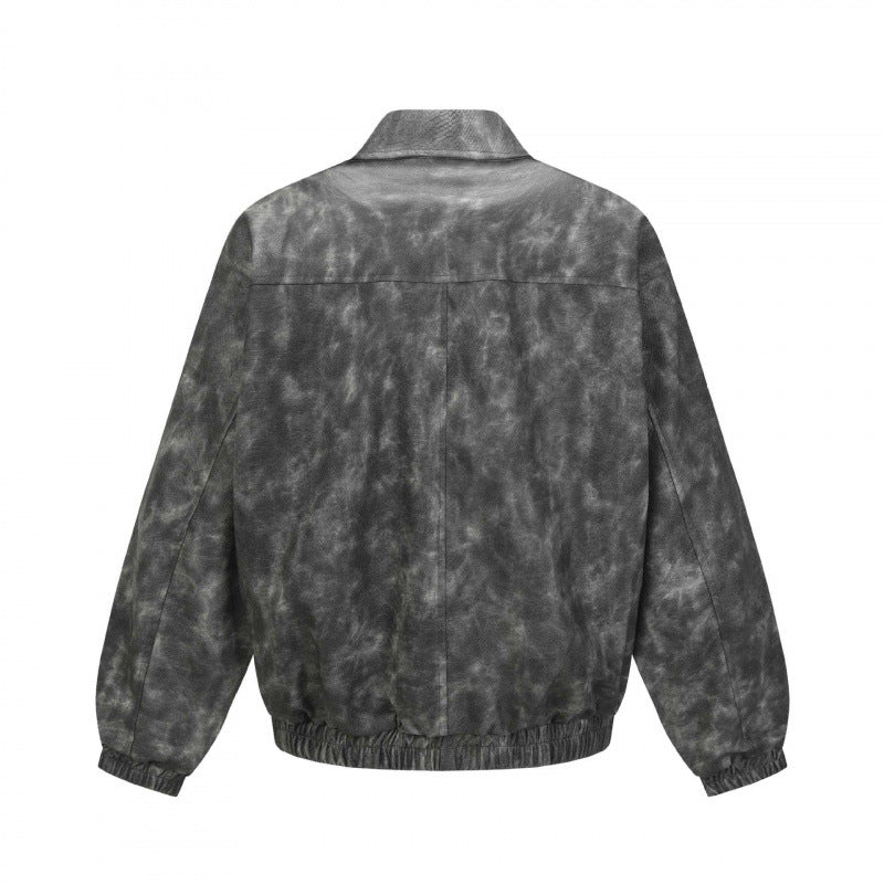 Men's Short Cut Suede-Look Bomber Jacket with Zipper and Elastic Hem Chichicherry