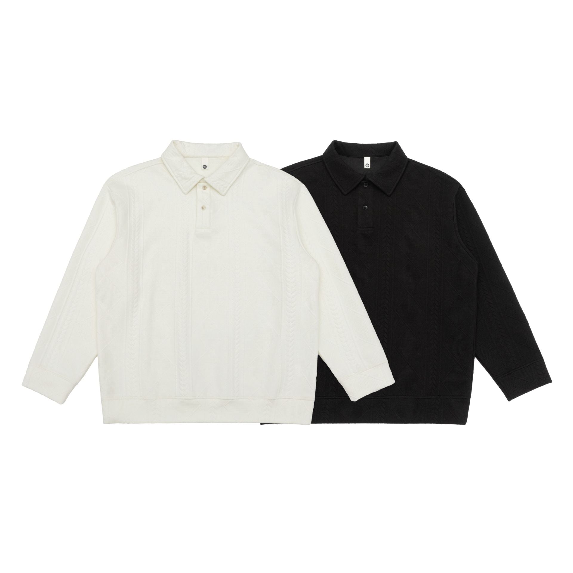 Unisex Structured Polo Sweater with Shirt Collar and Cable Knit Pattern Chichicherry