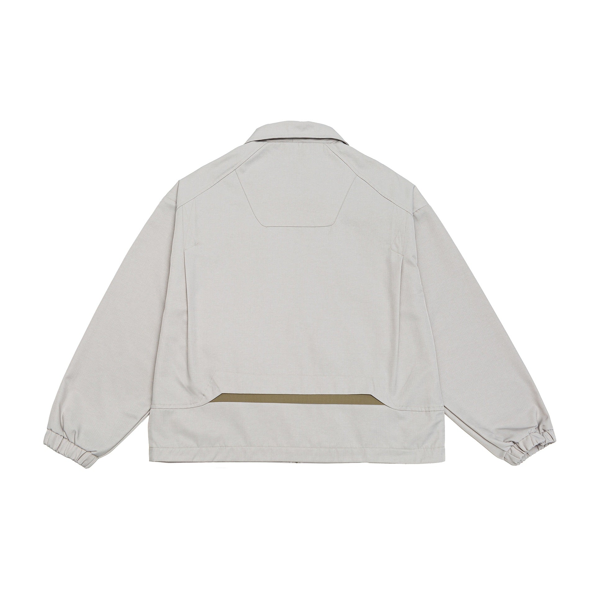 Unisex short jacket in boxy cut with shirt collar, visible metal zipper and utility patch pockets Chichicherry
