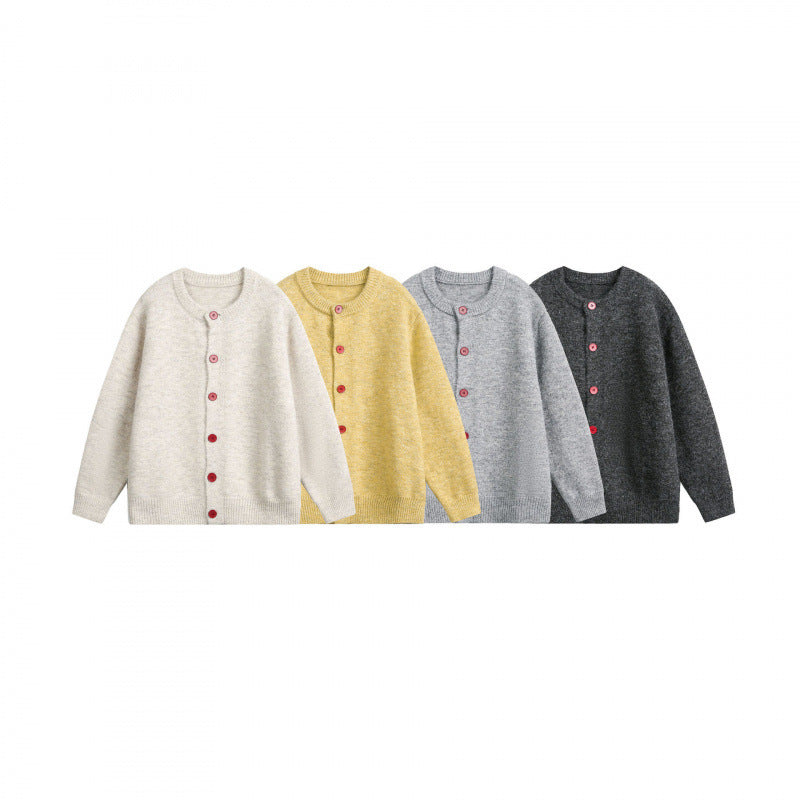 Women Buttoned Knitted Cardigan in Oversize Cut with Round Neck, Ribbed Cuffs and Contrast Buttons Chichicherry