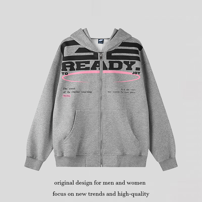 Women's hooded sweatshirt jacket with full zip, oversized cut and statement front print Chichicherry