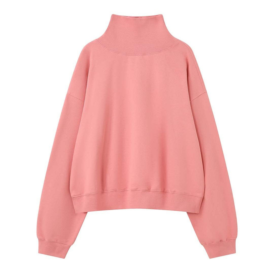 Women's Boxy Roll Neck Sweatshirt with Extended Collar and Dropped Shoulder Chichicherry
