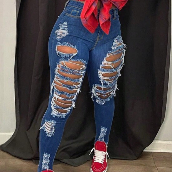 Women High-waisted, heavily distressed Sculpting Skinny Jeans Chichicherry