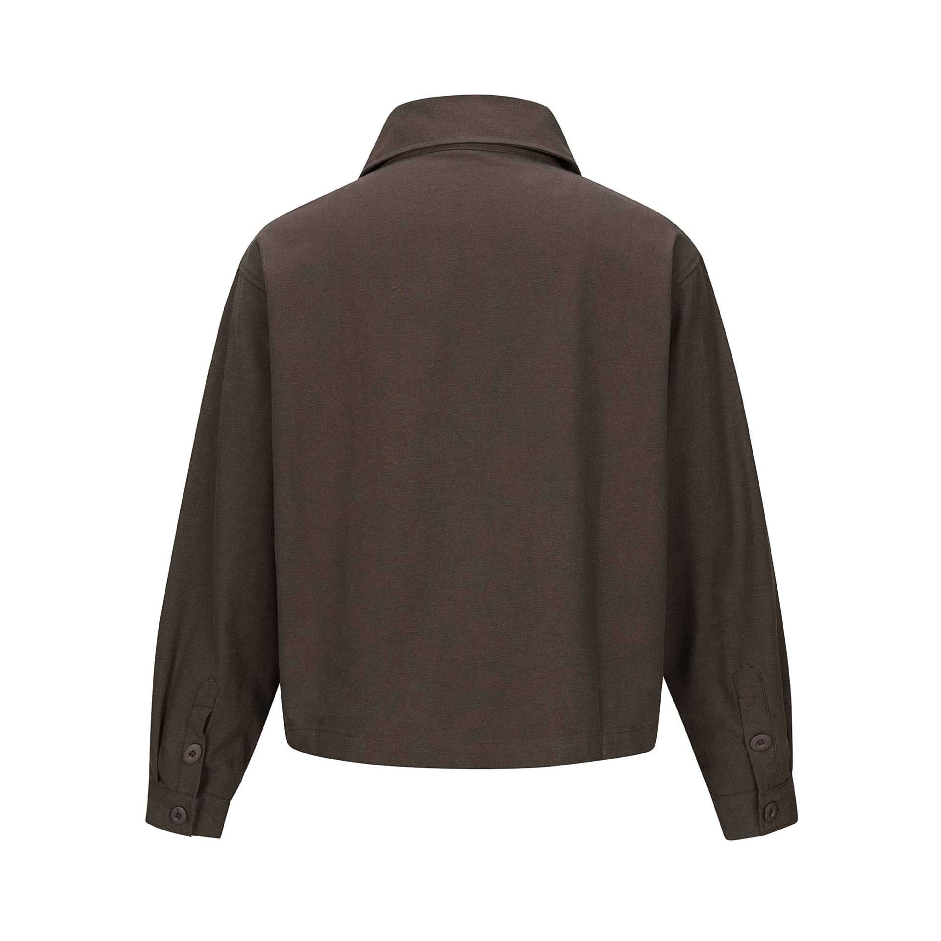 Unisex Short Cut Boxy Shirt Jacket with Continuous Button Placket and Flap Pocket Chichicherry