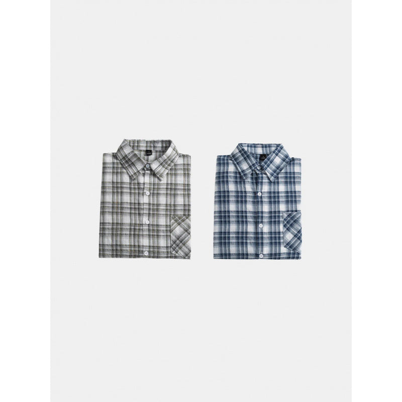 Unisex Oversize-checkered Flannel shirt with rounded hem and diagonal chest pocket Chichicherry