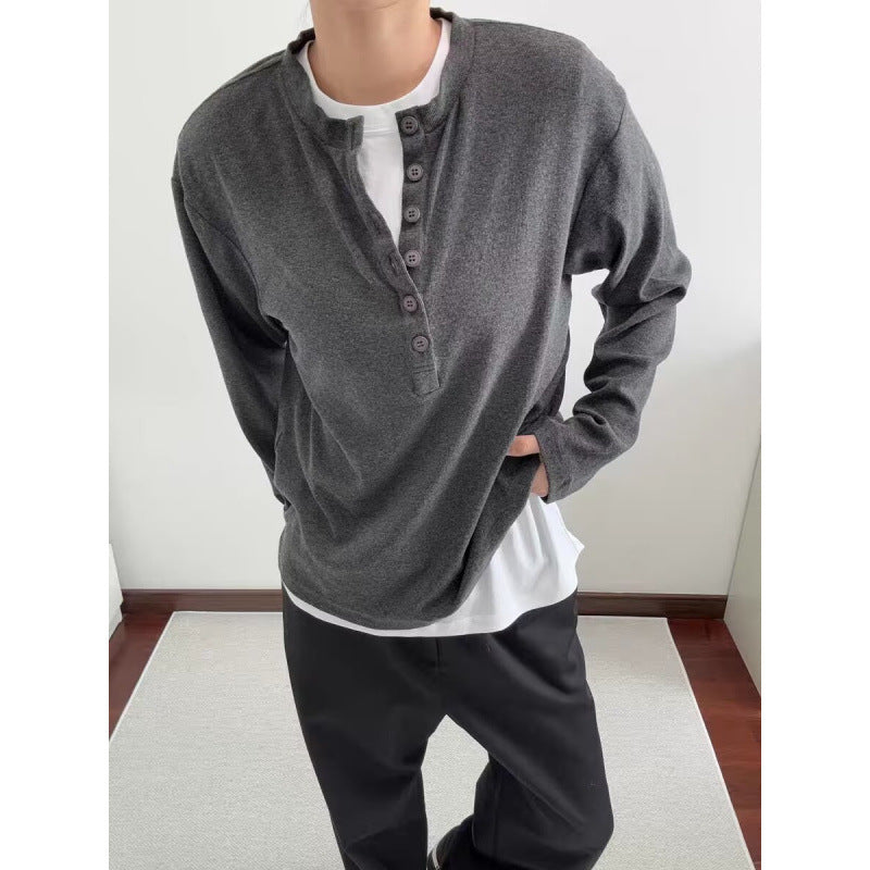 Herren Leichtes Henley-Longsleeve aus Feinrippen‑Jersey mit Knopfleiste und Regular‑Fit Chichicherry
