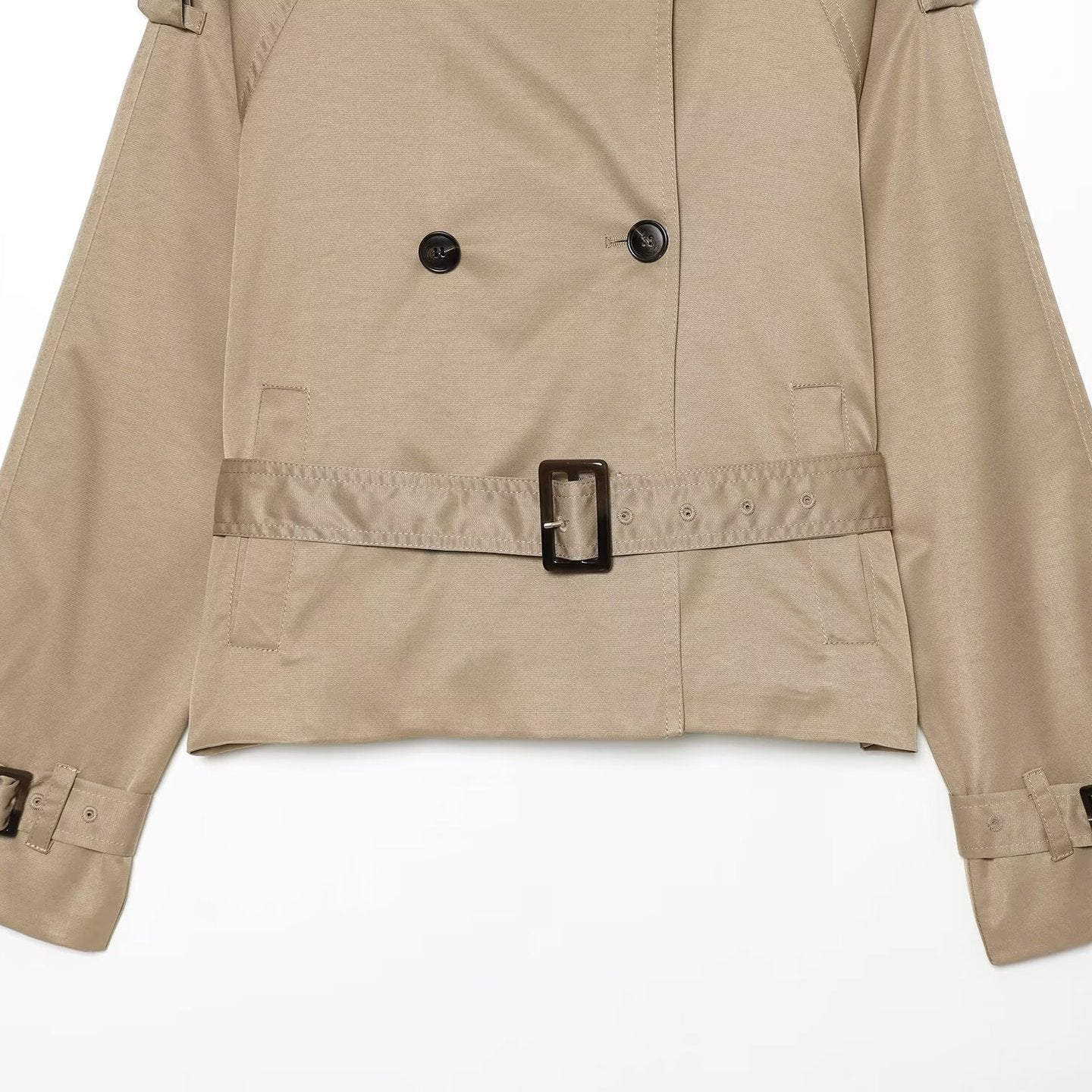 Ladies short tailored trench coat in cape look with high funnel collar and buckle cuffs Chichicherry
