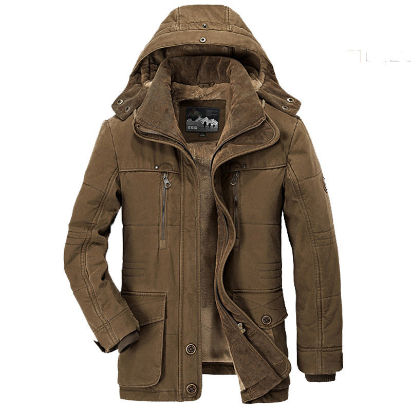 Men's robust canvas field parka with cord collar, zip front and multifunction pockets
