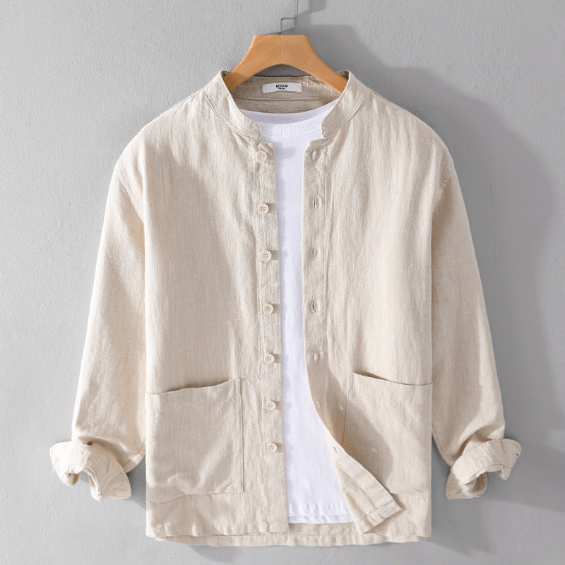 Men's linen jacket with stand-up collar and applied pockets Chichicherry