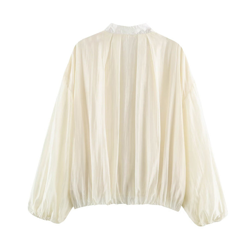 Women's sheer oversized bomber jacket made of lightweight satin organza with balloon sleeves Chichicherry