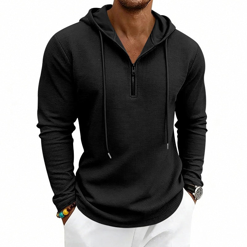 Men's Casual Waffle Fabric Hoodie with Half Zipper and Hood Chichicherry