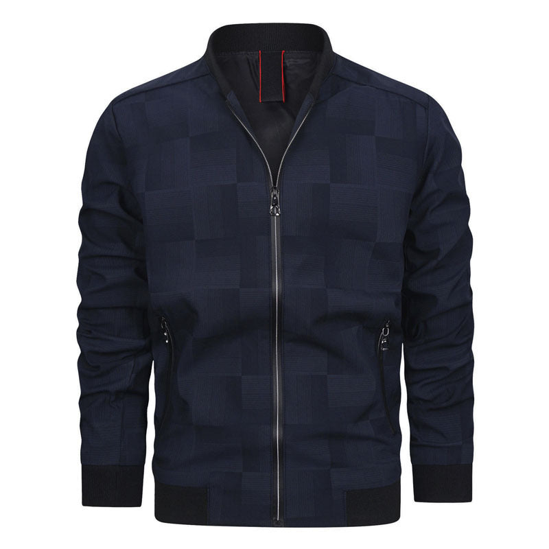 Men's lightweight bomber jacket with stand-up collar, fine check structure and concealed zip pockets Chichicherry