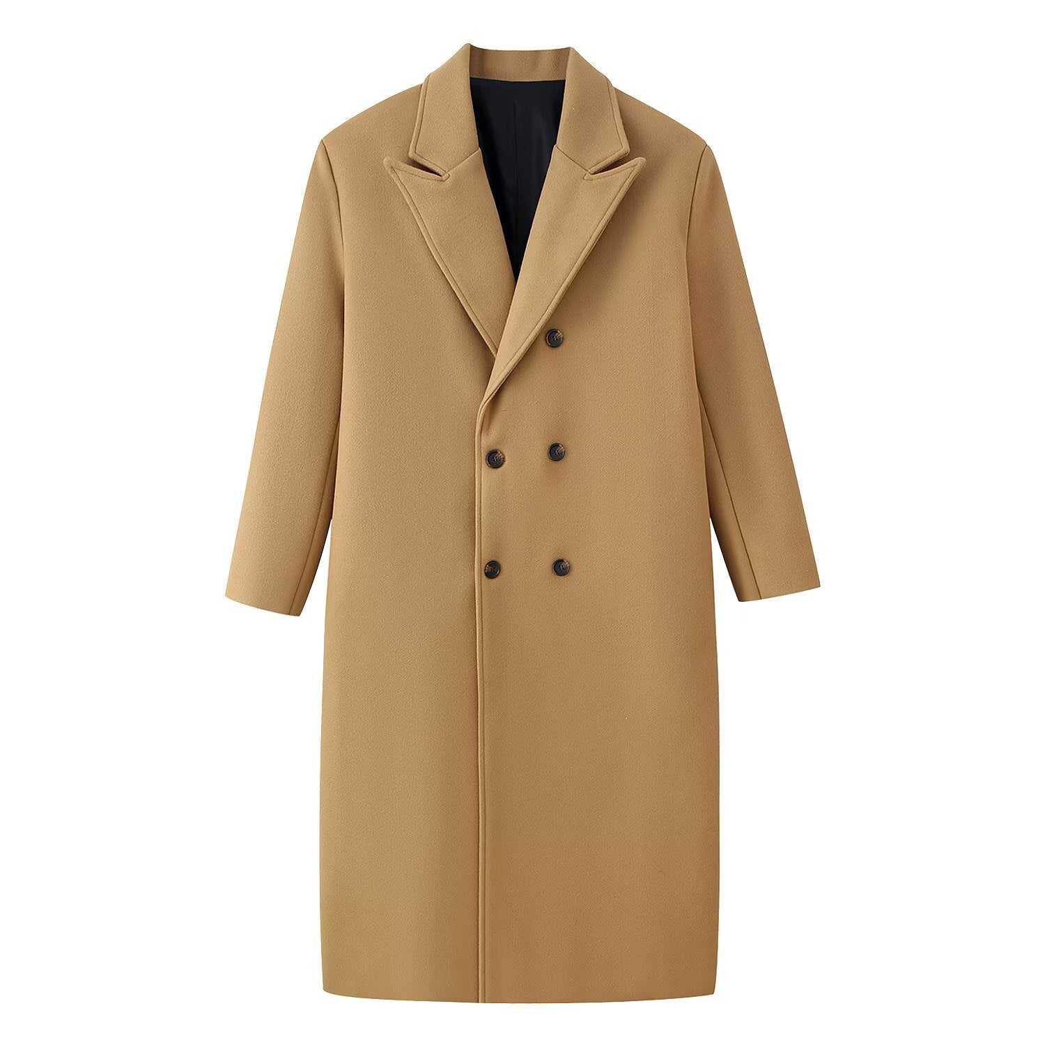 Men's Double-Breasted Long Coat with Narrow Lapels and Straight Cut Chichicherry