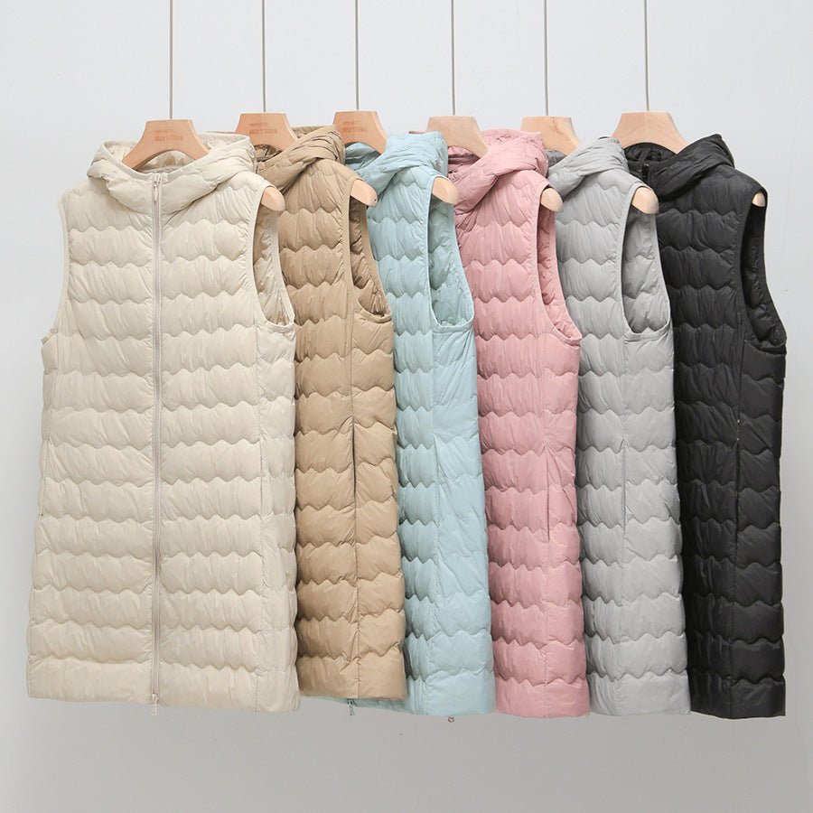 Women's Long Quilted Hooded Vest with Ultralight Thermal Filling and Two-Way Zipper Chichicherry