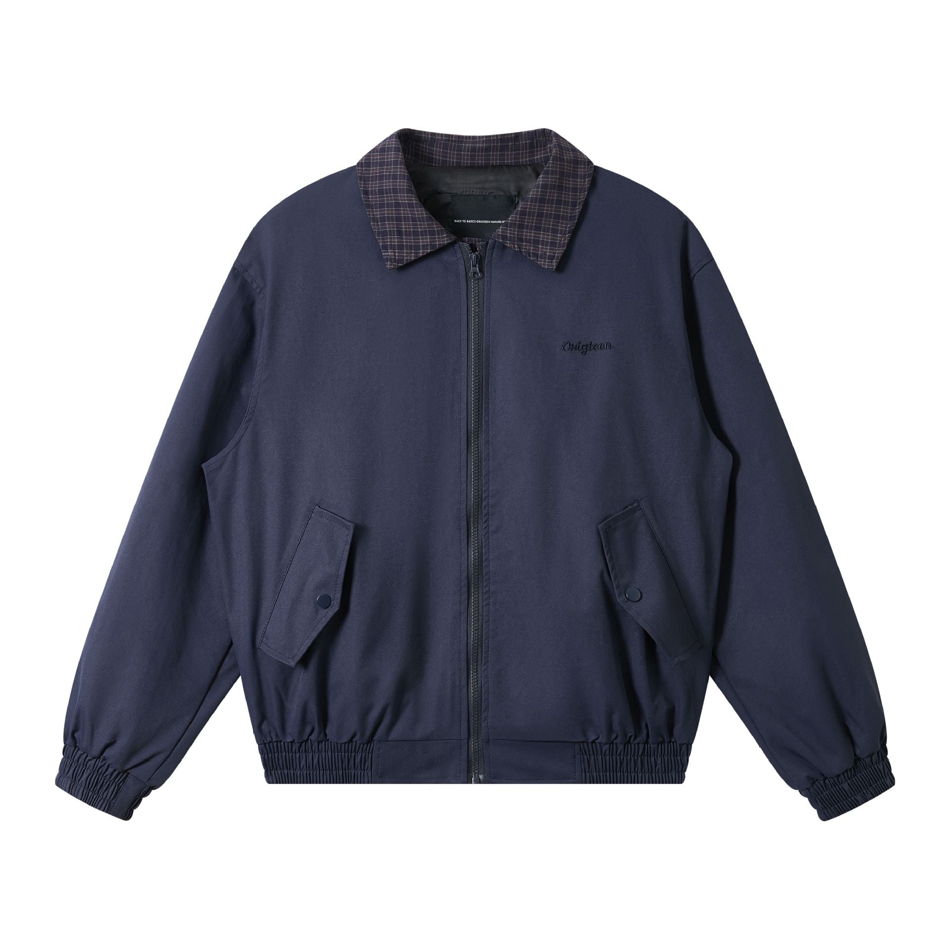Men's Oversize Blouson Jacket with Check Collar and Flap Pockets Chichicherry