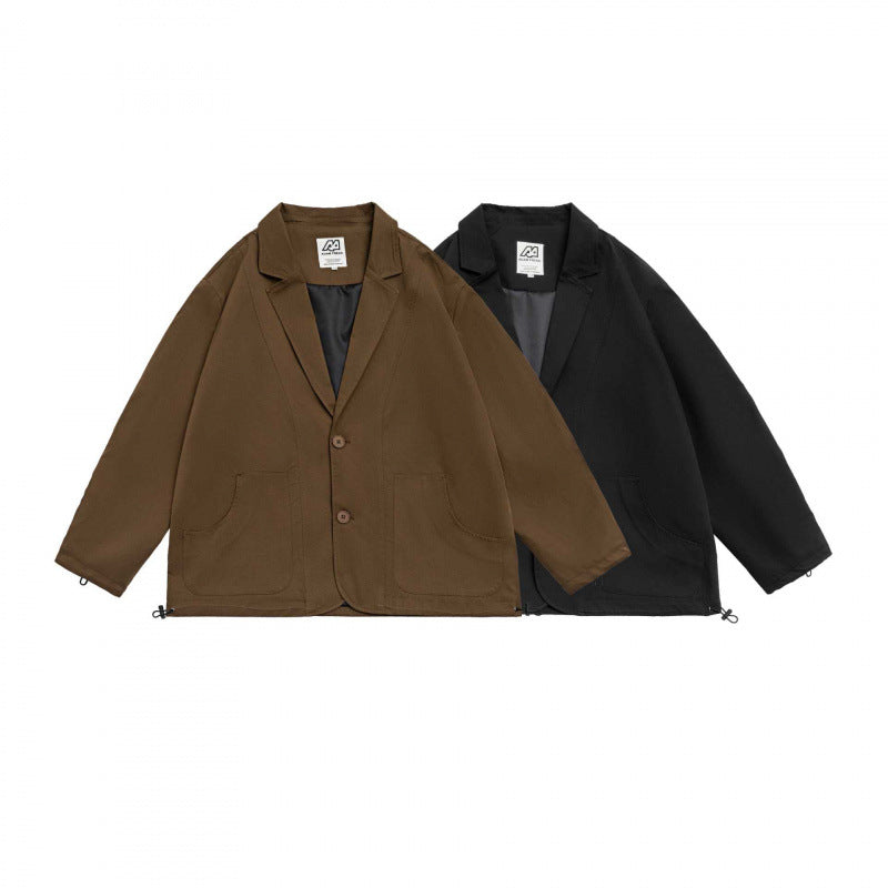 Unisex Oversized Blazer Jacket in Utility Look with Drawstring and Patch Pockets Chichicherry
