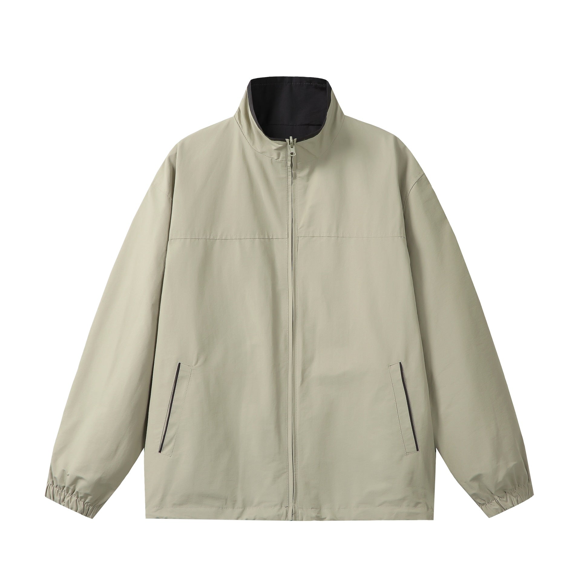 Unisex Lightweight Boxy Windbreaker with High Stand Collar and Drawstring Chichicherry