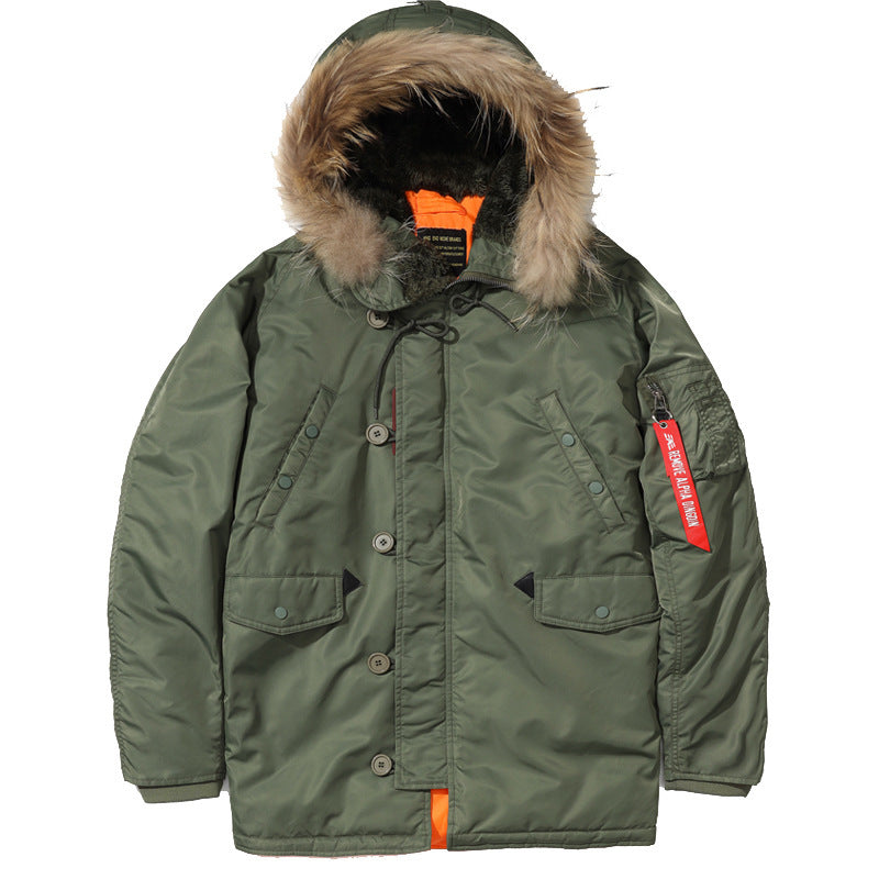 Men's Heavy Thermal Parka in Expedition Style with Faux Fur Hood and Multi-Pockets Chichicherry