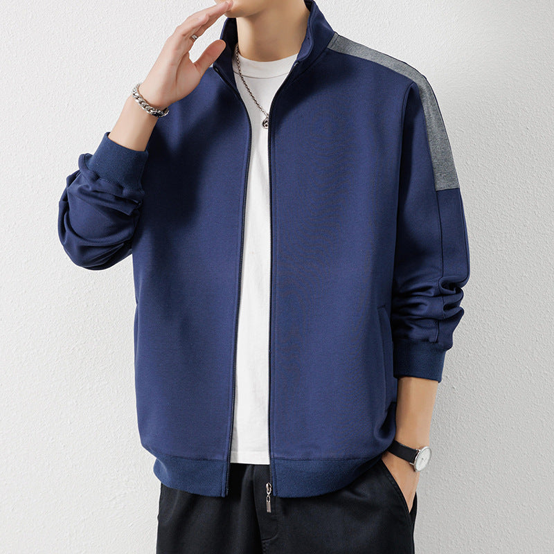 Men's Lightweight Zip Training Jacket in Minimal Style with Stand-Up Collar and Contrast Piping Chichicherry