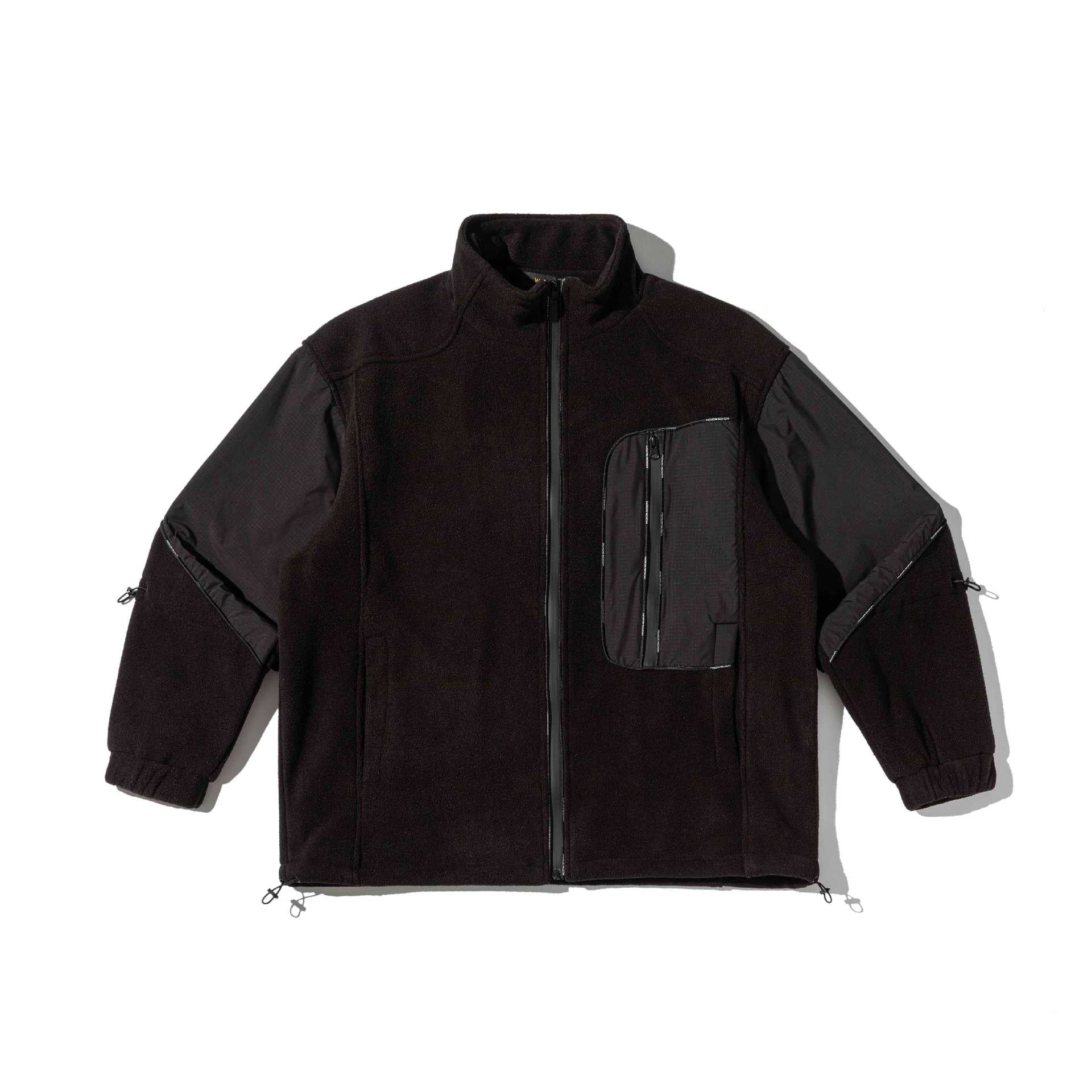 Unisex Short Cut Technical Fleece Utility Jacket with High Stand-Up Collar and Multifunctional Pockets Chichicherry