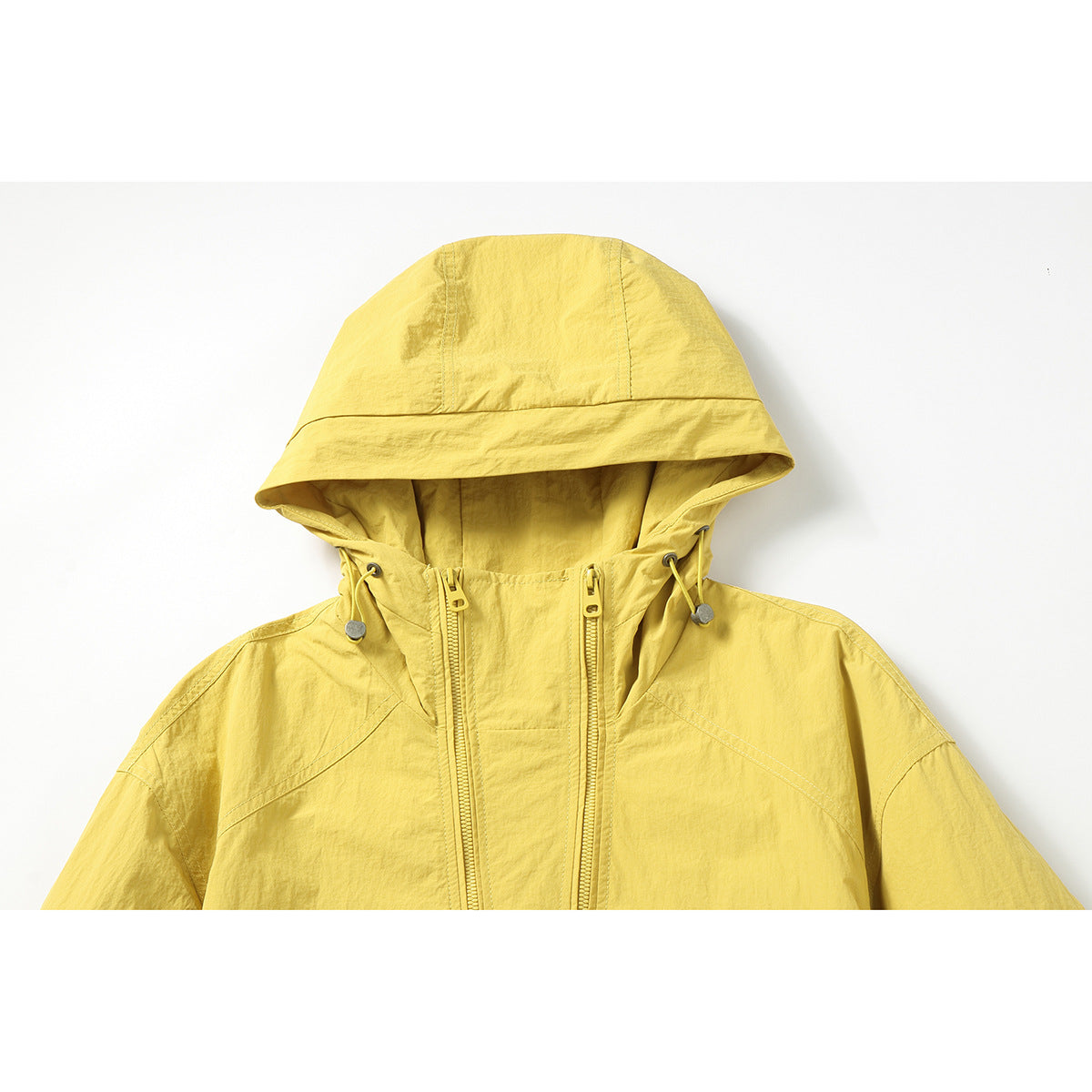 Unisex Lightweight Boxy Windbreaker with Hood, Utility Chest Pocket and Drawstring Chichicherry
