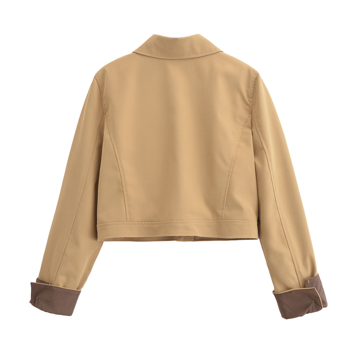 Women's Cropped Utility Jacket with Shirt Collar, Contrasting Turn-Up Cuffs and Continuous Button Placket Chichicherry