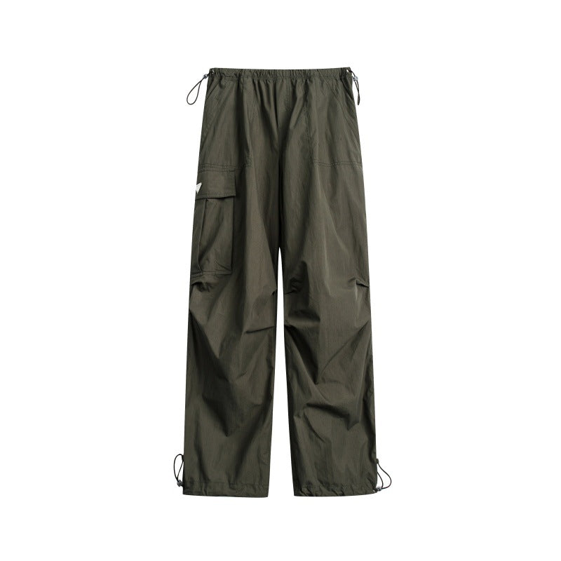 Ladies High-Waist wide Nylon Cargo Pants with drawstring waistband and multifunctional pockets Chichicherry