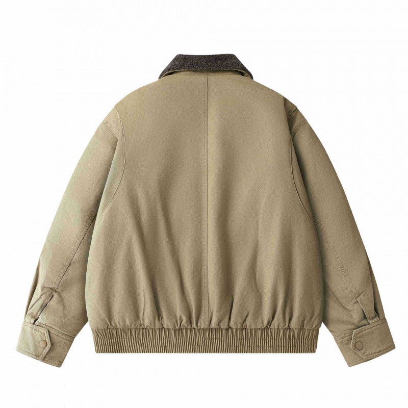 Men's short-cut canvas aviator jacket with Sherpa collar and multifunction pockets Chichicherry