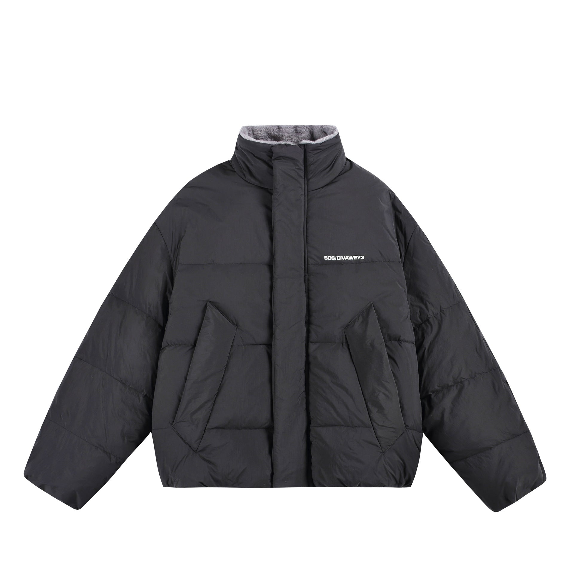 Ladies Oversized Padded Jacket with High Plush Collar and Wind Protection Placket Chichicherry
