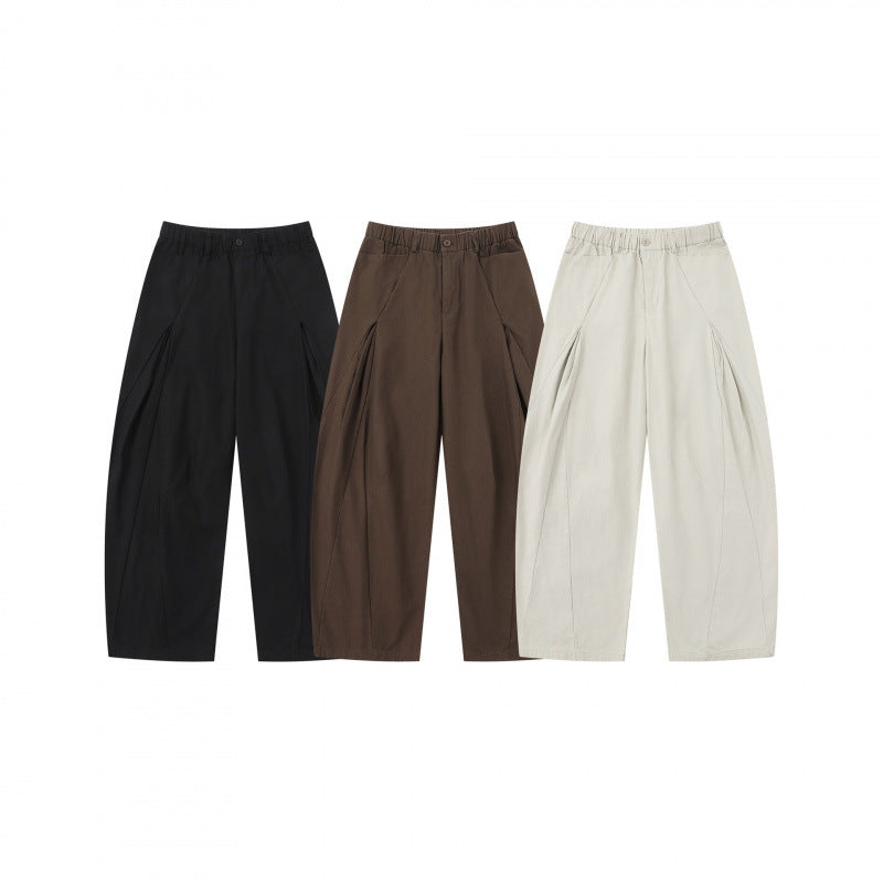 Women Wide Culotte Pants with Elastic Waistband, Decorative Pleats and Curved Seam Details Chichicherry