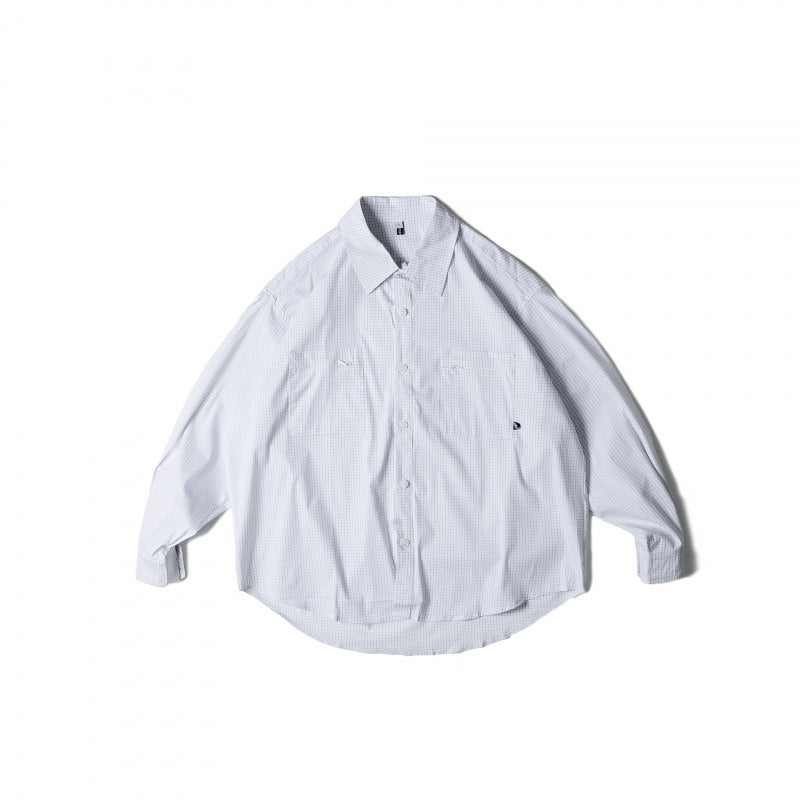 Unisex Oversize-checkered Shirt with rounded hem and appliquéd chest pockets Chichicherry