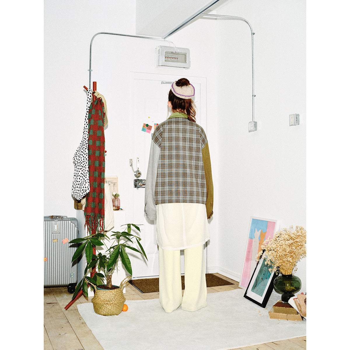 Women's Patchwork Blouson Jacket in Boxy Cut with Cord Collar Chichicherry