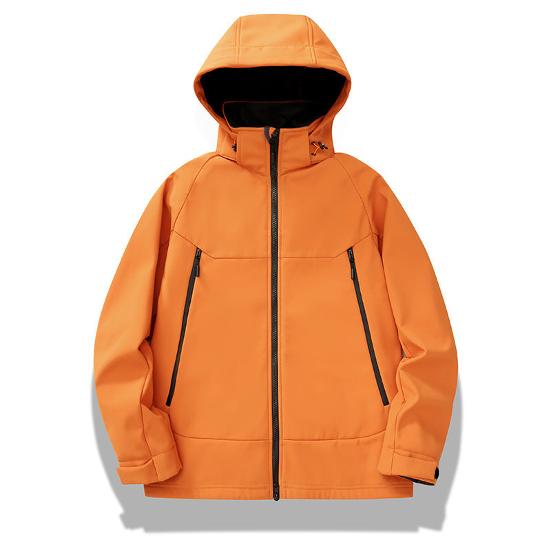 Men's technical softshell jacket with hood, welded seams and ergonomic raglan sleeves Chichicherry
