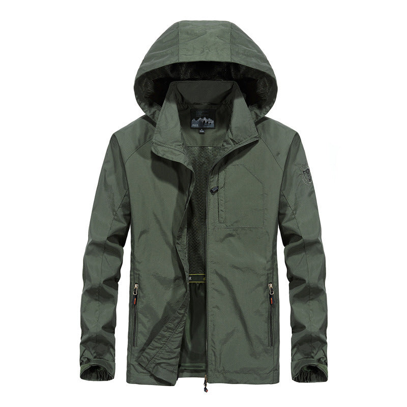 Men's Lightweight Wind-Resistant Softshell Outdoor Jacket with Hood, Mesh Lining, and Multifunctional Pockets Chichicherry