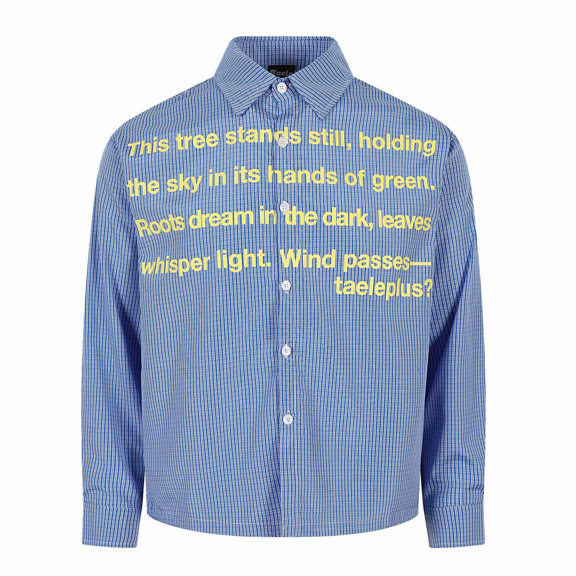Unisex Shirt jacket with striped seersucker look and eye-catching typo print Chichicherry