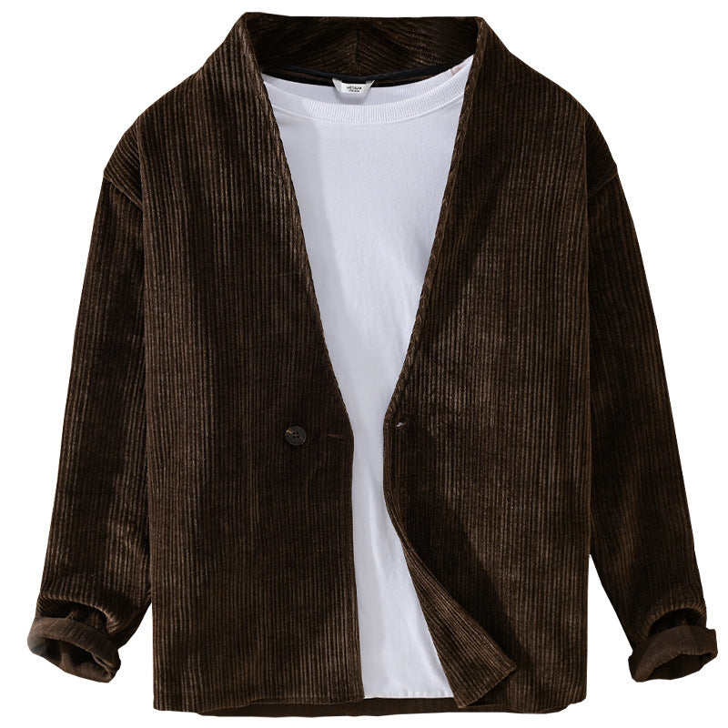 Men's corduroy overshirt blazer with V-neck and single-button closure Chichicherry