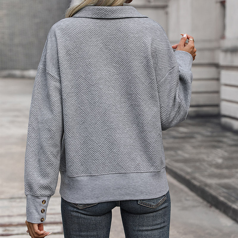 Women's fine structure pullover with polo collar, diamond honeycomb structure and cufflinks Chichicherry