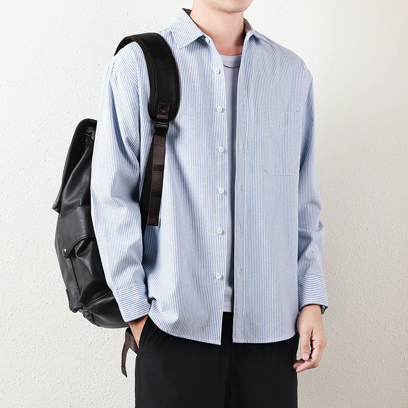 Men Striped Oversized Casual Shirt made of Cotton Blend with Chest Pocket Chichicherry
